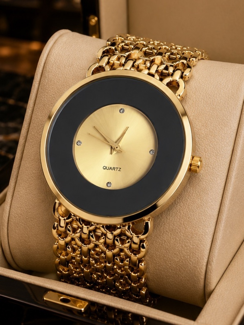 New Style Anthropologie Gold and Black Round Quartz Bracelet Watch